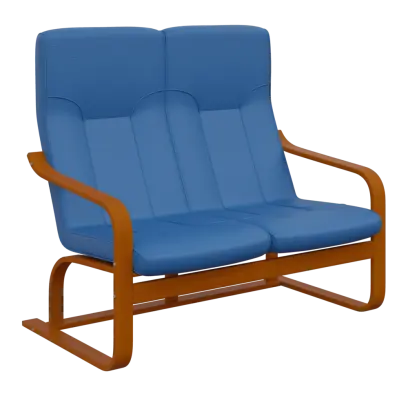 BO - 2 dvojkřeslo, dřevěná kostra, moření třešeň, koženka OTO N 15, blankytně modrá